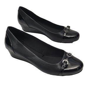 GH Bass Shoe Mandy 1.5" Wedge Heel Black Spectator Patent Slip On Women's 9.5